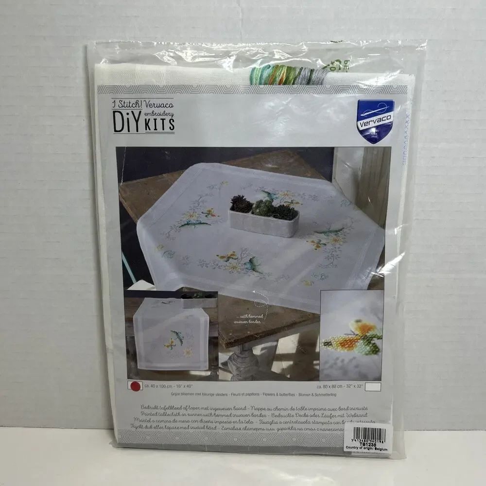 Vervaco Cross Stitch Tablecloth Runner Kit Flowers & Butterflies 16